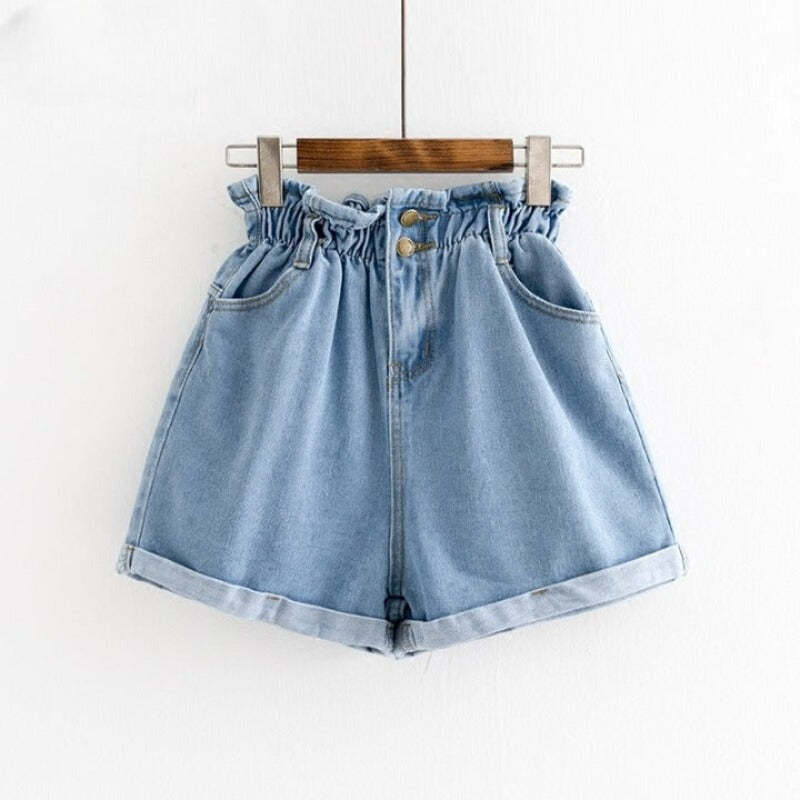 Women's Wide Elastic High Waisted Denim Shorts-Legletic