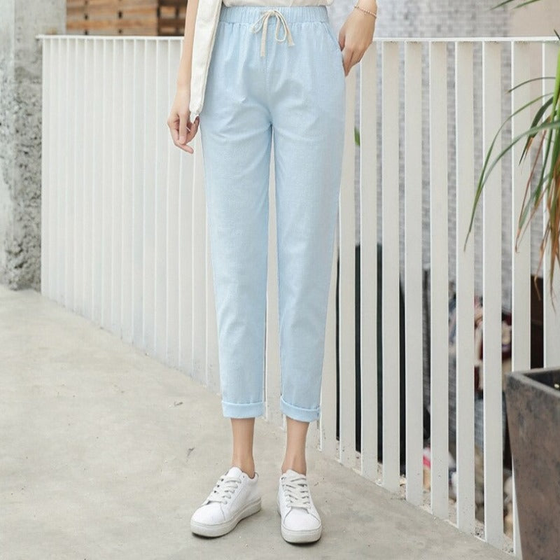 Summer Cotton Linen Wide Leg Harem Trousers-Legletic
