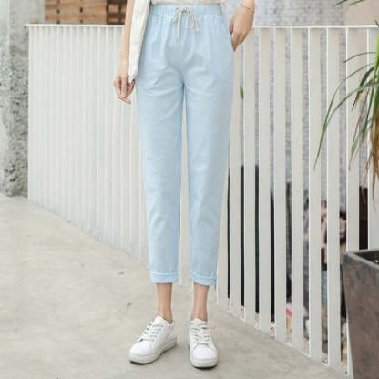 Summer Cotton Linen Wide Leg Harem Trousers-Legletic