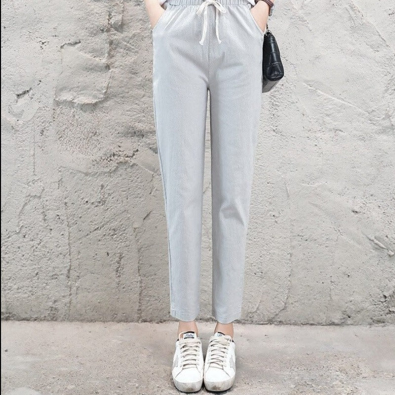 Summer Cotton Linen Wide Leg Harem Trousers-Legletic