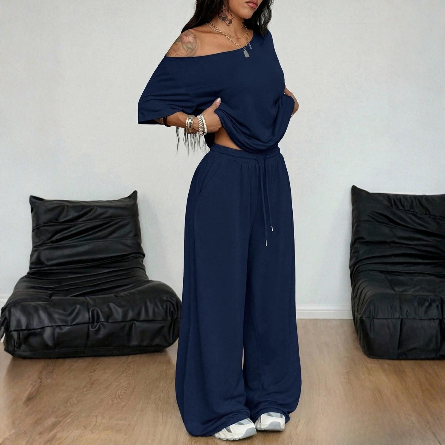 Loose Fit Top And Pants Lounge Two Piece Set For Women
