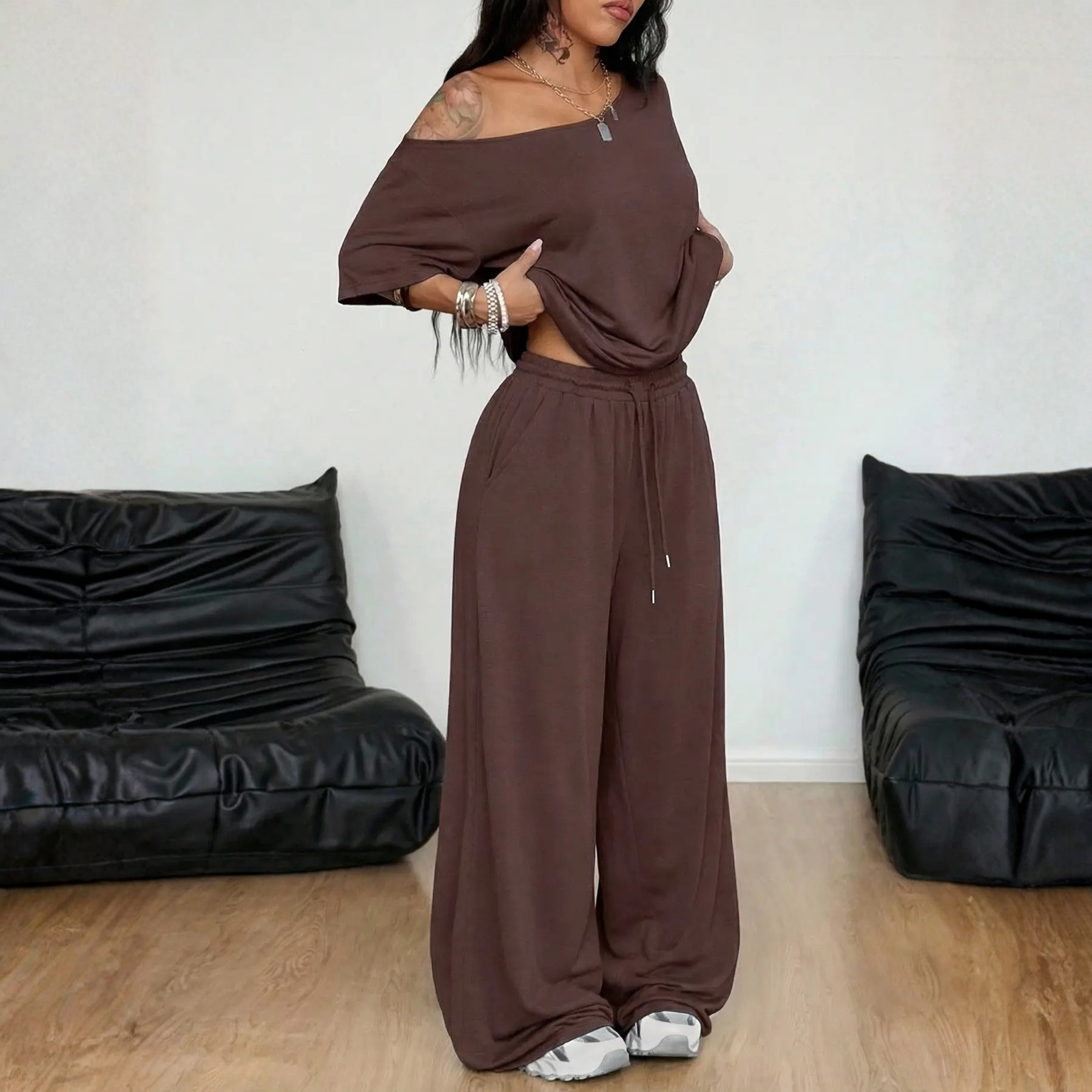 Loose Fit Top And Pants Lounge Two Piece Set For Women