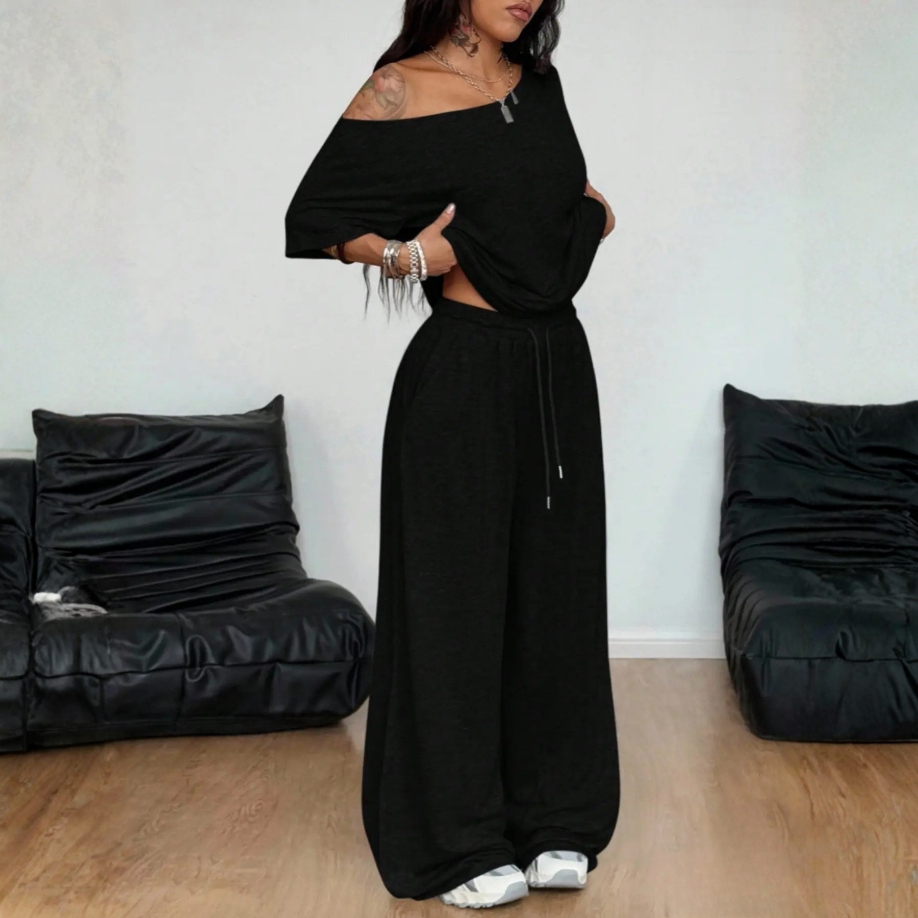 Loose Fit Top And Pants Lounge Two Piece Set For Women