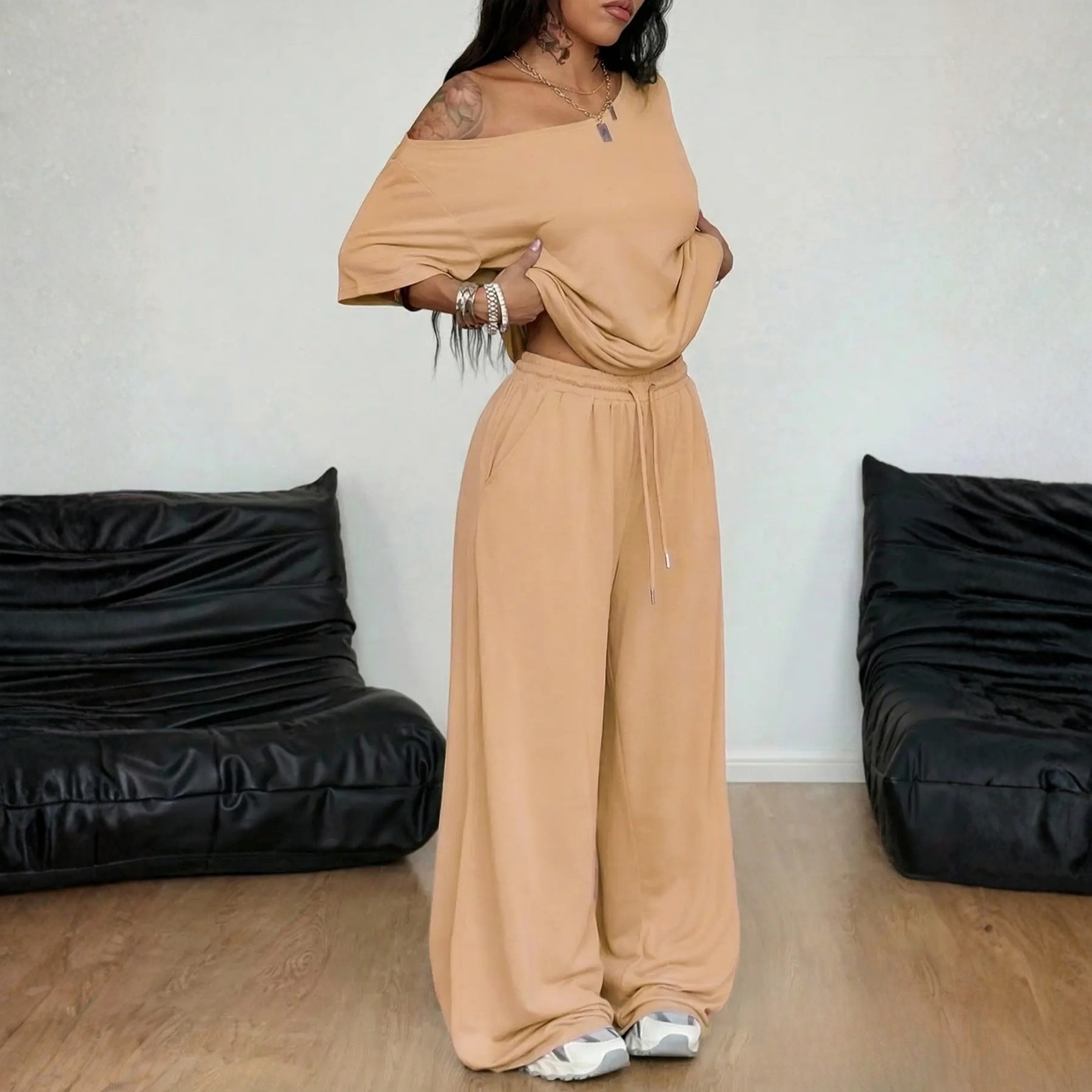 Loose Fit Top And Pants Lounge Two Piece Set For Women