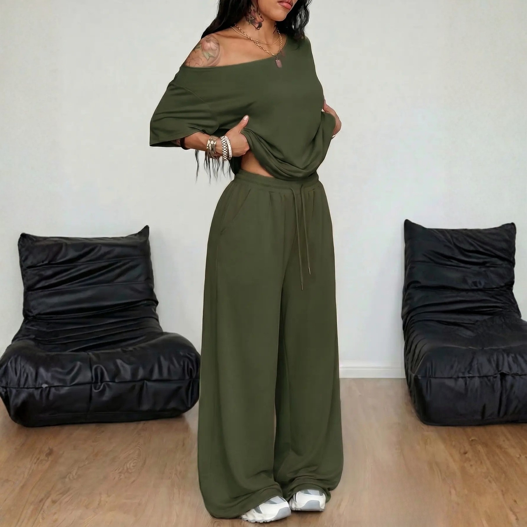 Loose Fit Top And Pants Lounge Two Piece Set For Women