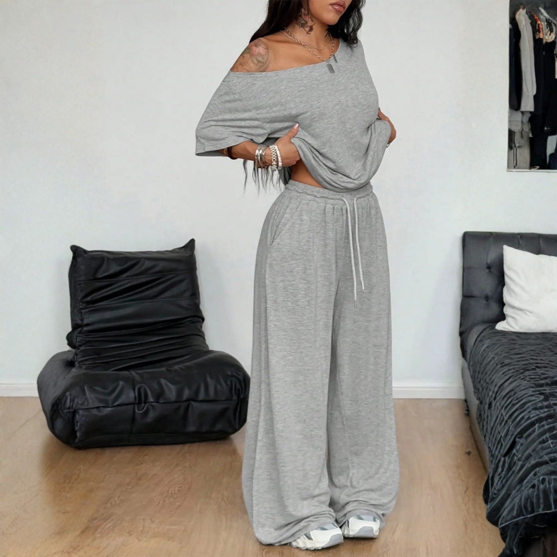 Loose Fit Top And Pants Lounge Two Piece Set For Women