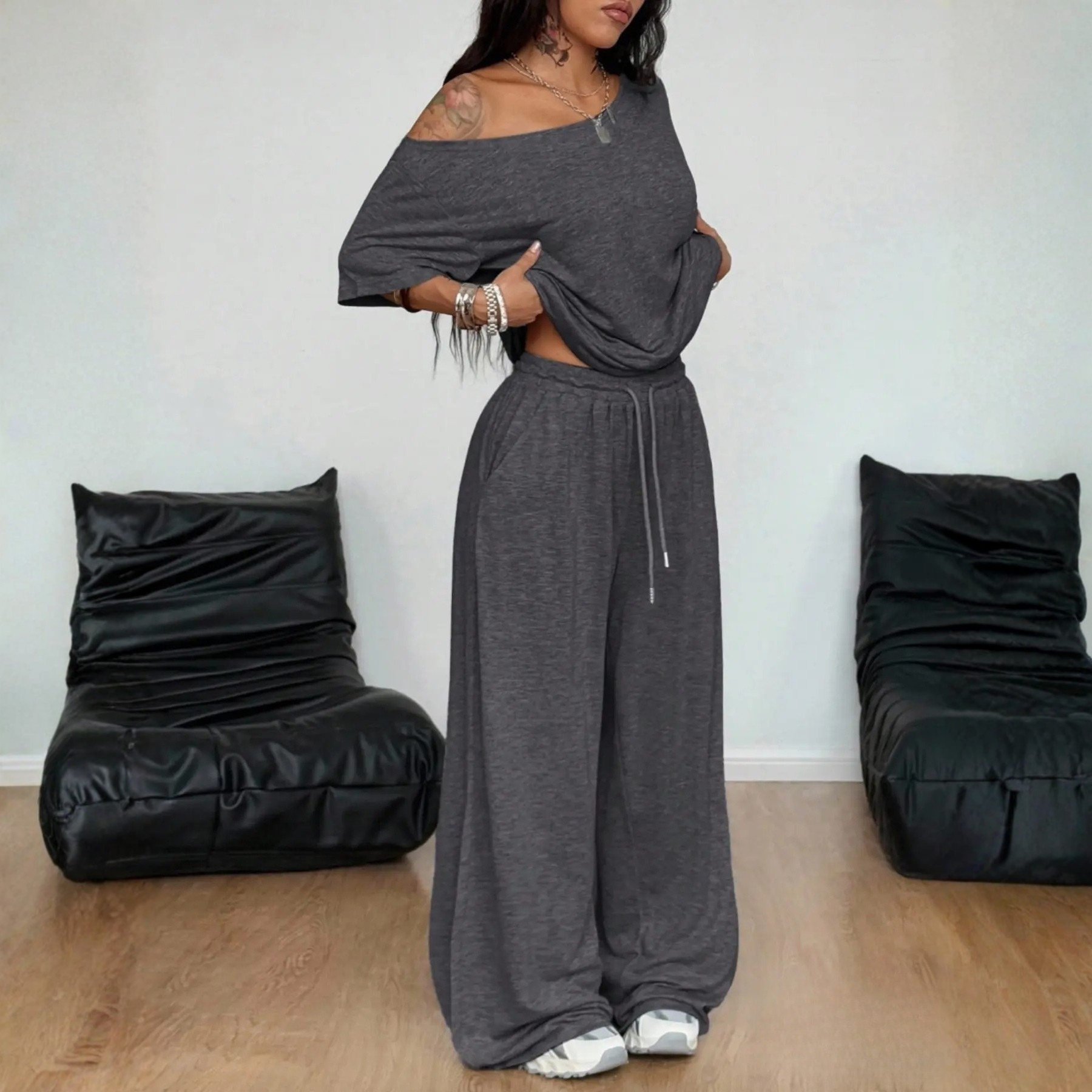 Loose Fit Top And Pants Lounge Two Piece Set For Women