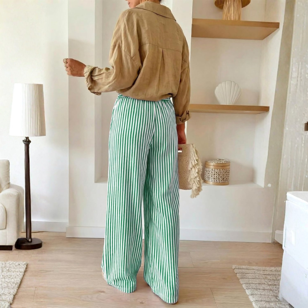 Casual Striped Wide Drawstring Pants With Pockets