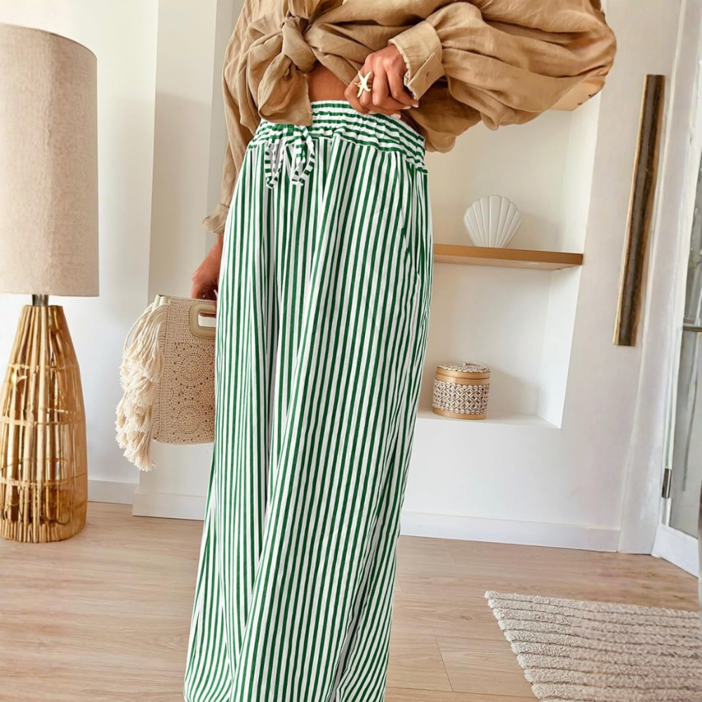 Casual Striped Wide Drawstring Pants With Pockets
