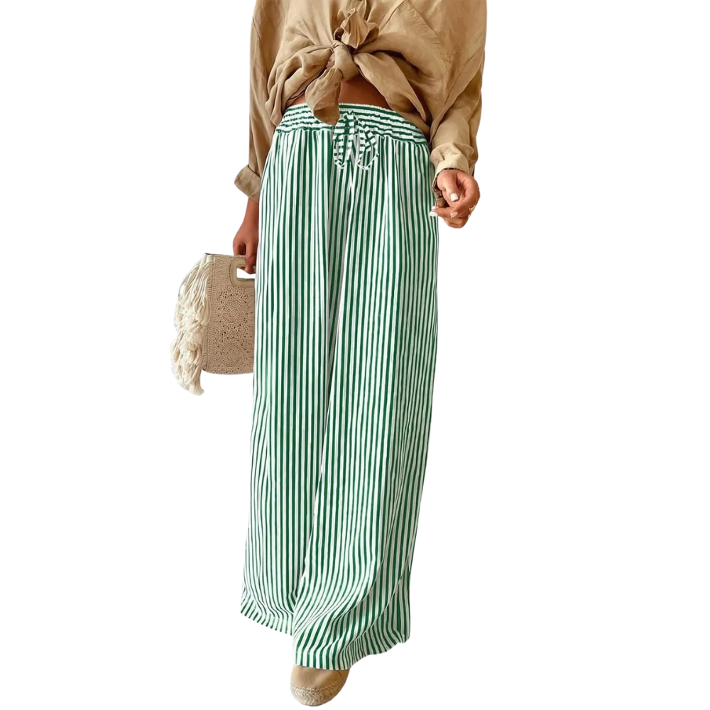 Casual Striped Wide Drawstring Pants With Pockets