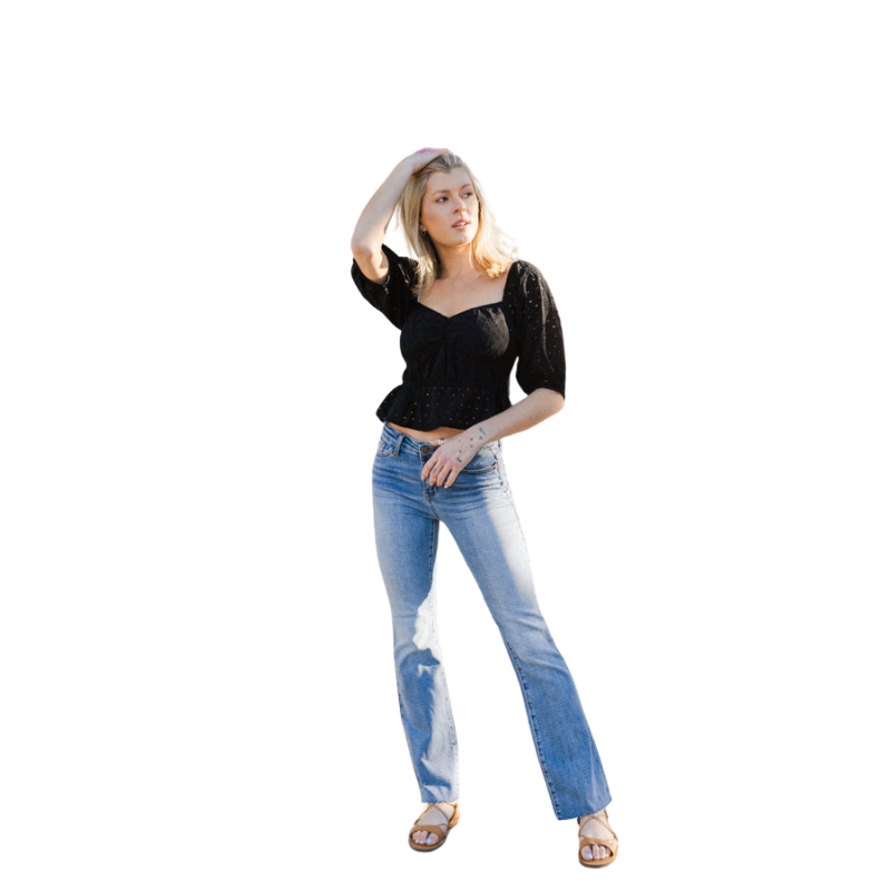 Mid Rise  Tummy Tuck Bootcut Jeans-Legletic