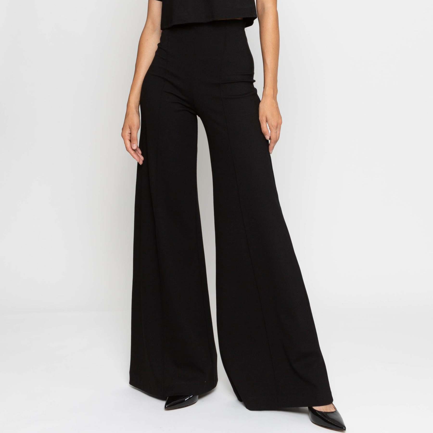 Black Ponte Knit Wide Leg Pant-Legletic