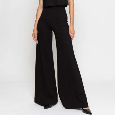 Black Ponte Knit Wide Leg Pant