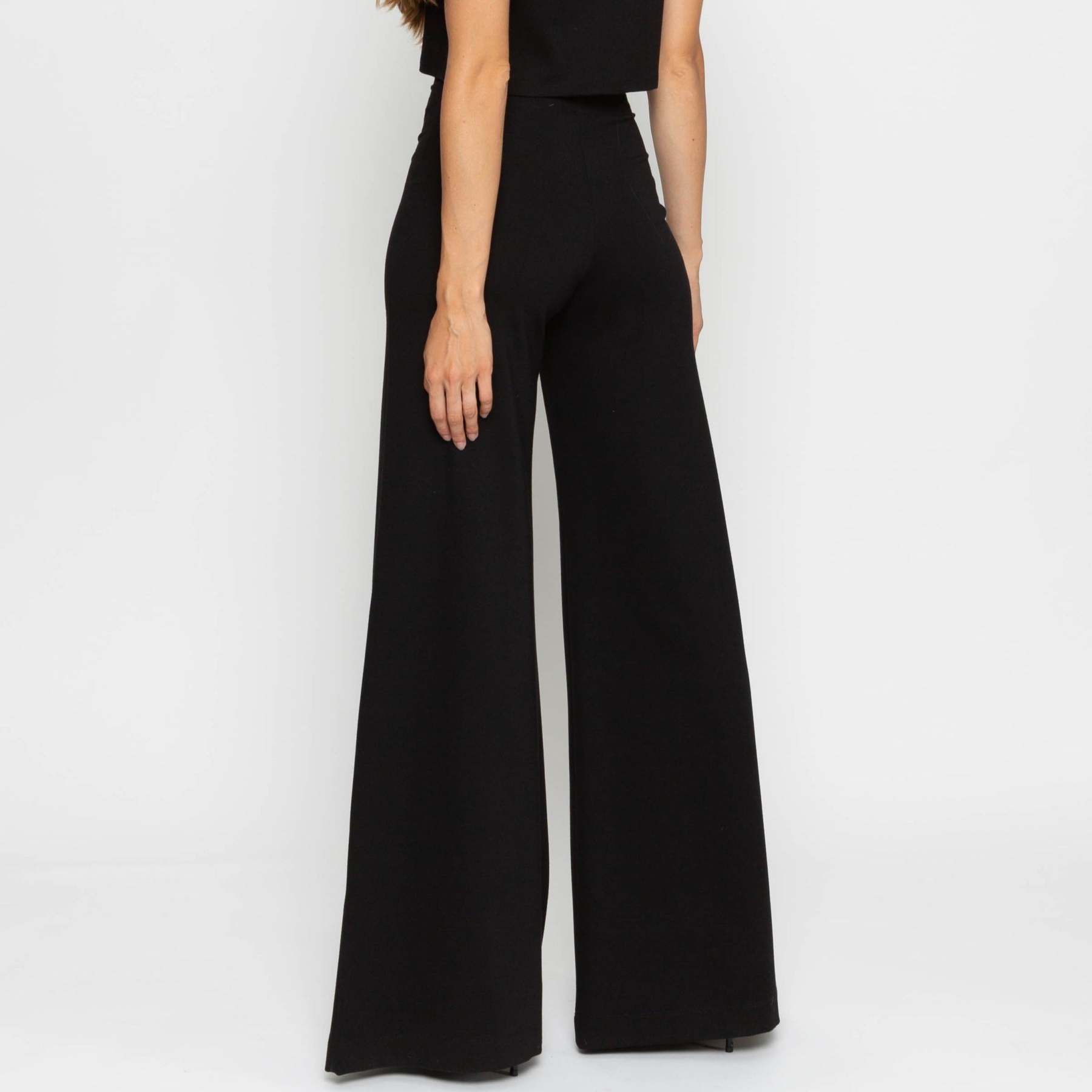 Black Ponte Knit Wide Leg Pant-Legletic
