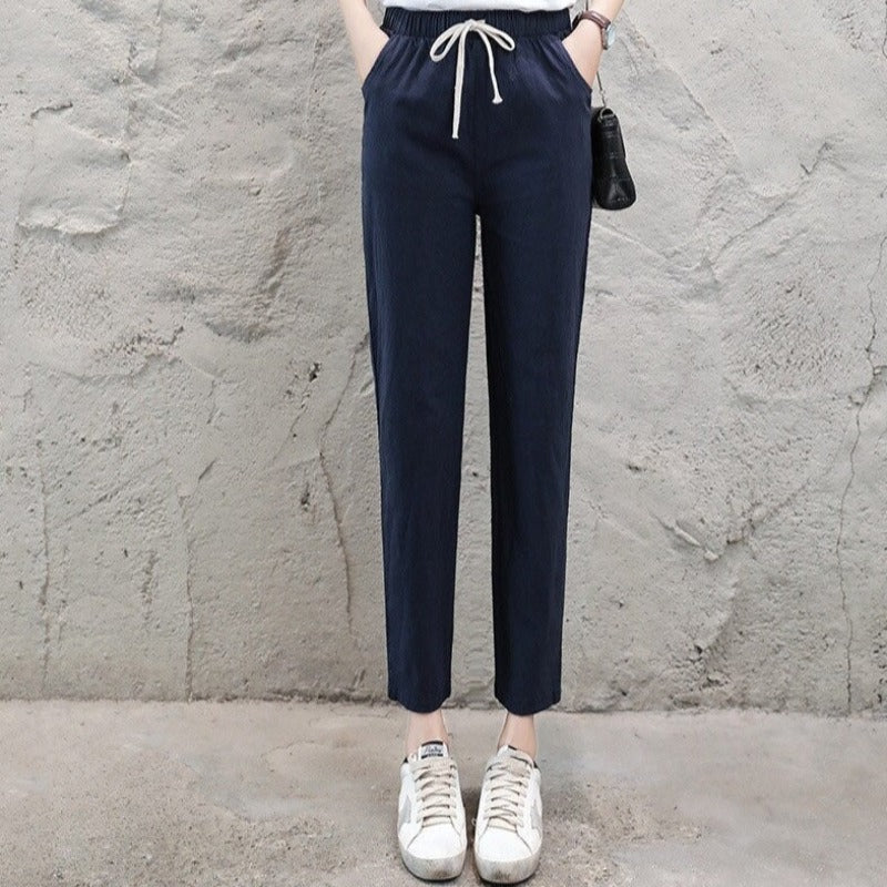 Summer Cotton Linen Wide Leg Harem Trousers-Legletic