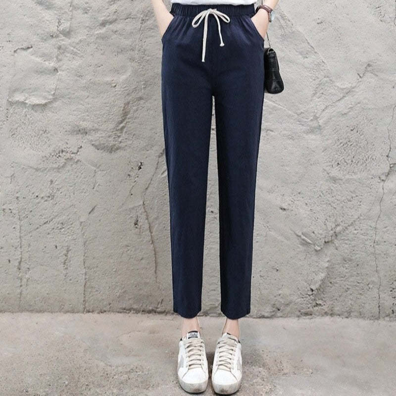 Summer Cotton Linen Wide Leg Harem Trousers-Legletic