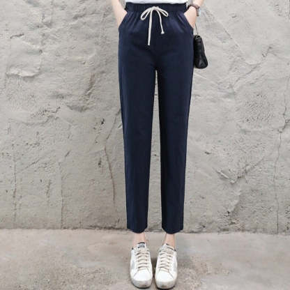 Summer Cotton Linen Wide Leg Harem Trousers-Legletic