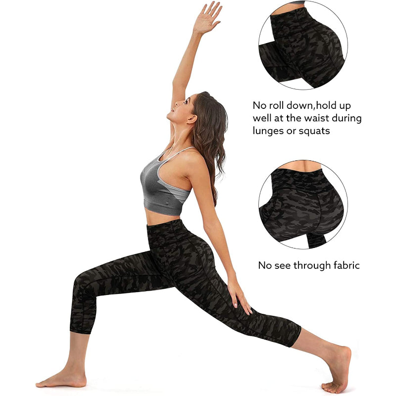 Women's High Waist Capri Yoga Pants Workout Leggings with Pockets For Tummy Control-Legletic