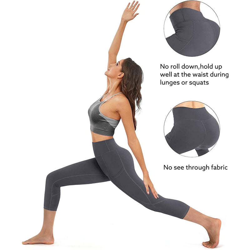 Women's High Waist Capri Yoga Pants Workout Leggings with Pockets For Tummy Control-Legletic