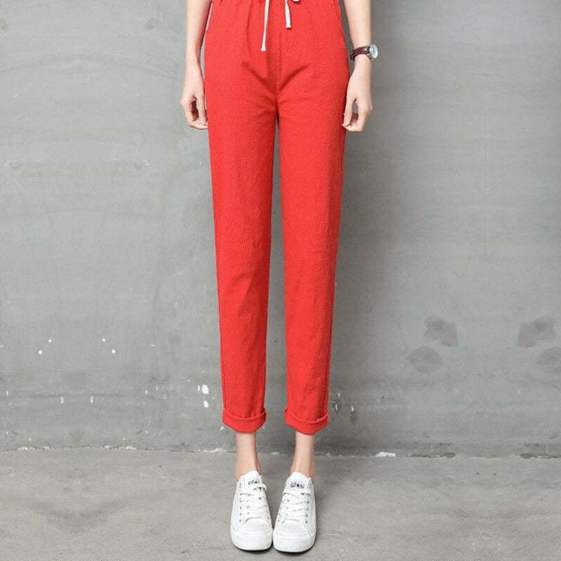 Summer Cotton Linen Wide Leg Harem Trousers-Legletic