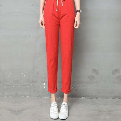Summer Cotton Linen Wide Leg Harem Trousers-Legletic