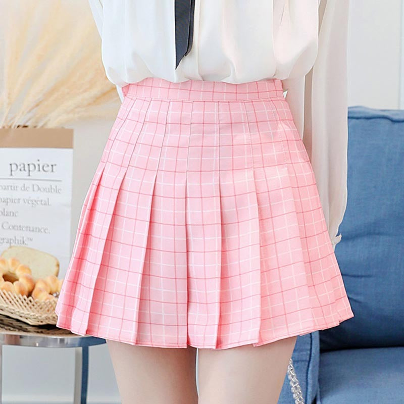 Women High Waist Plaid Pleated Skirt-Legletic