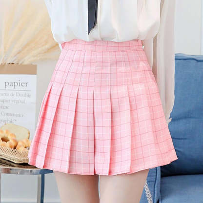 Women High Waist Plaid Pleated Skirt-Legletic