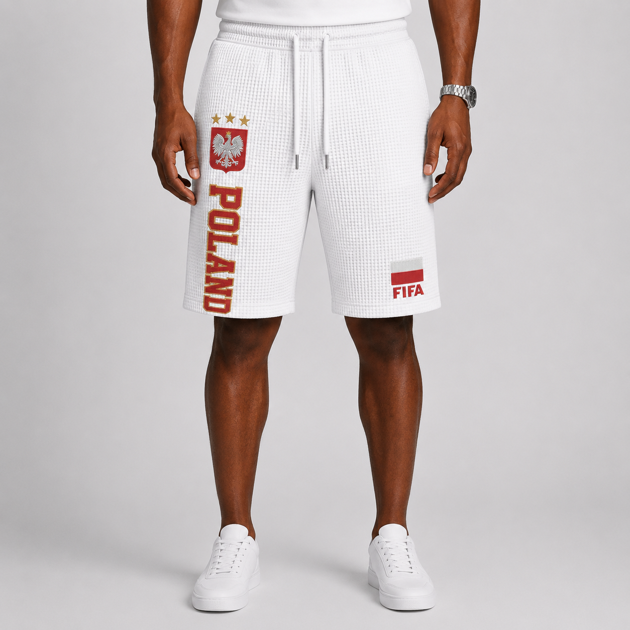 FIFA 2026 Poland Printed Waffle Football Fan Shorts