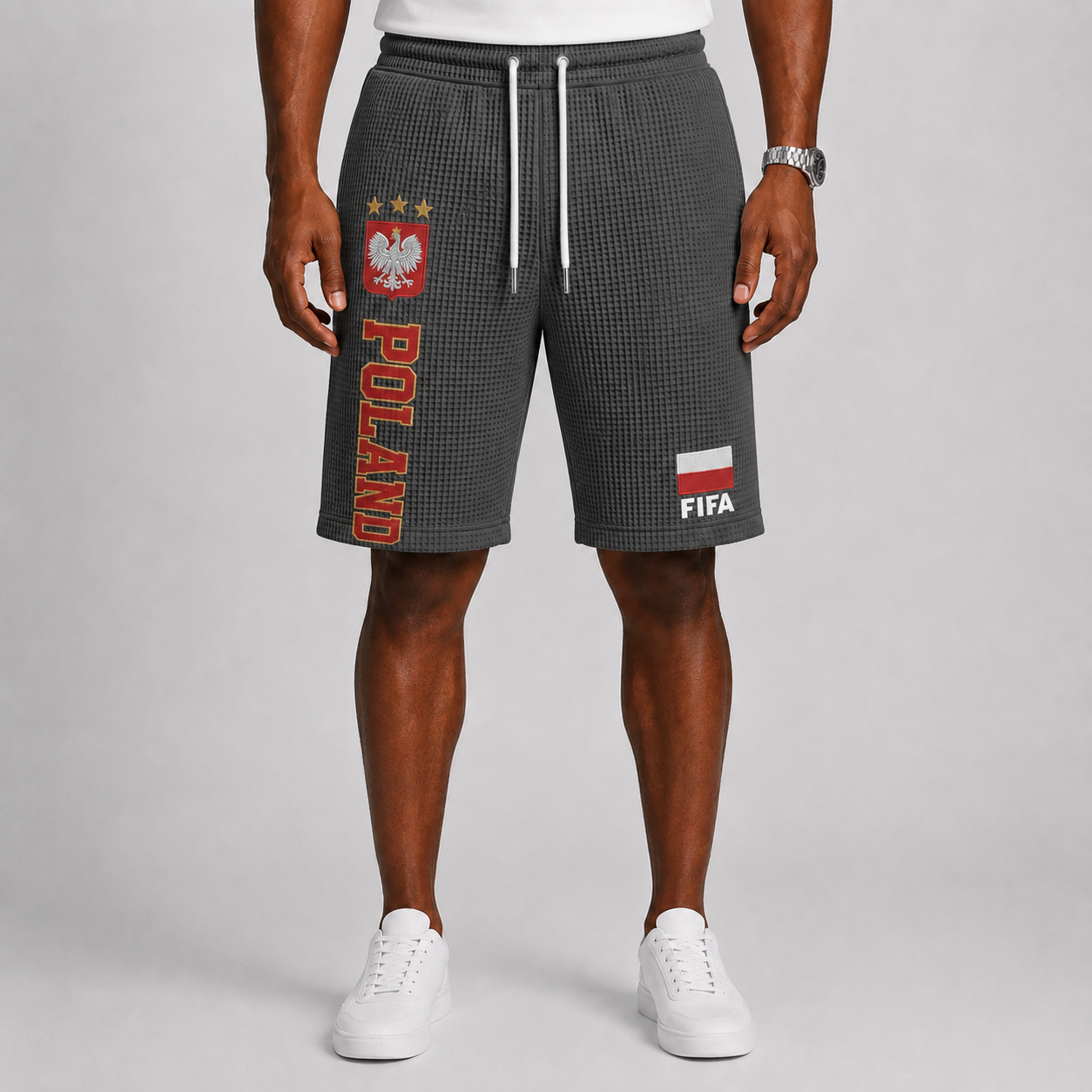 FIFA 2026 Poland Printed Waffle Football Fan Shorts