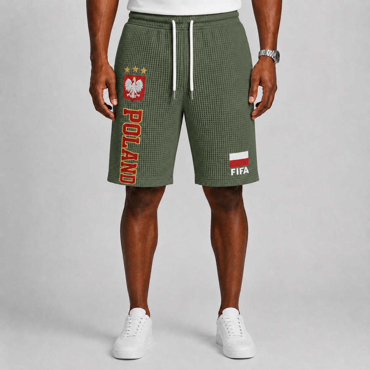 FIFA 2026 Poland Printed Waffle Football Fan Shorts
