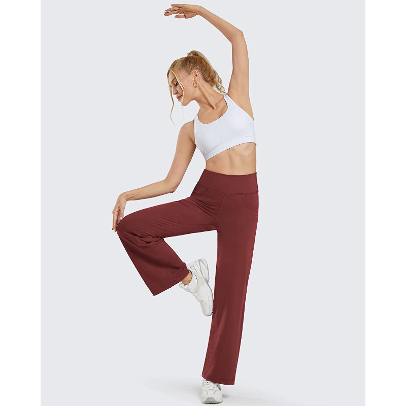 Women Wide Leg Yoga Pants High Waist Stretch Workout Sweatpants With Pockets Casual Straight Leg Pants-Legletic