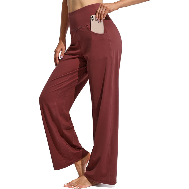 Women Wide Leg Yoga Pants High Waist Stretch Workout Sweatpants With Pockets Casual Straight Leg Pants-Legletic