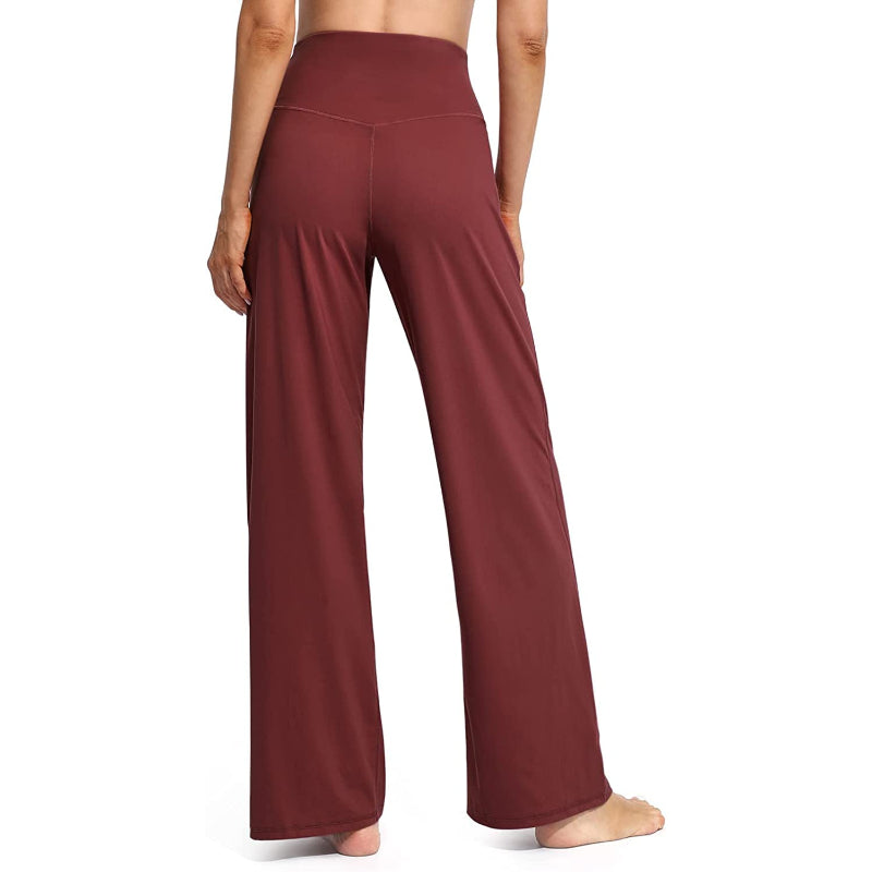 Women Wide Leg Yoga Pants High Waist Stretch Workout Sweatpants With Pockets Casual Straight Leg Pants-Legletic