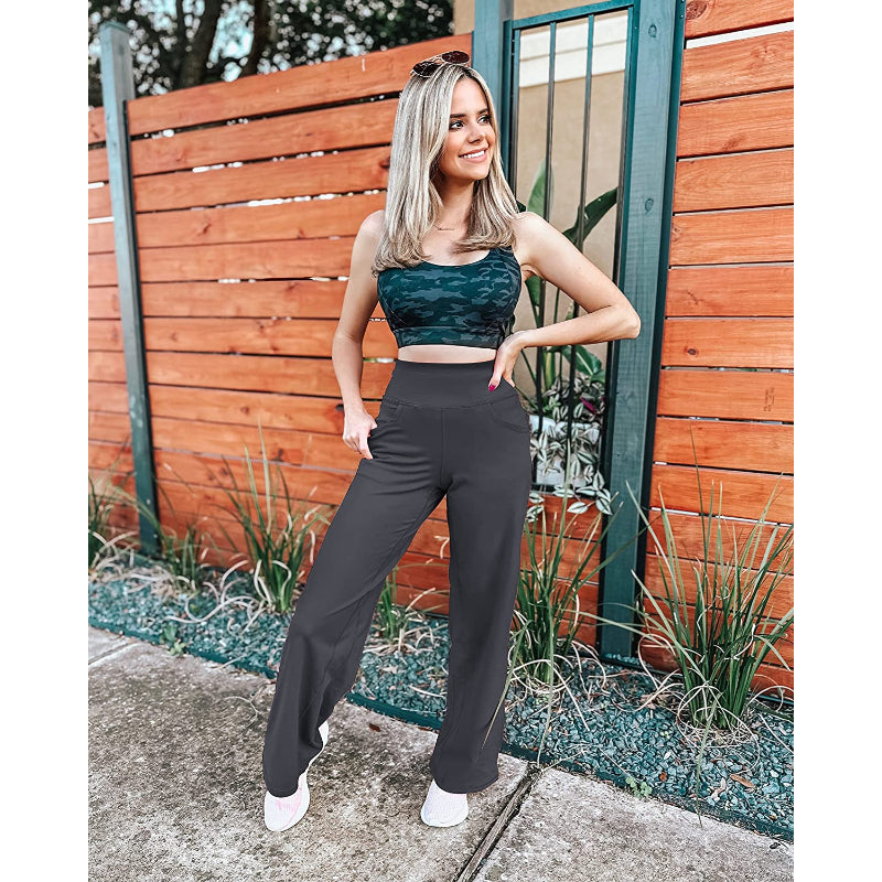 Women Wide Leg Yoga Pants High Waist Stretch Workout Sweatpants With Pockets Casual Straight Leg Pants-Legletic
