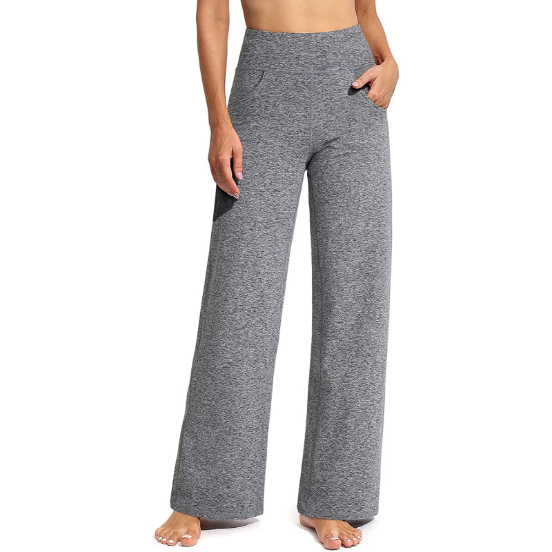 Women Wide Leg Yoga Pants High Waist Stretch Workout Sweatpants With Pockets Casual Straight Leg Pants-Legletic