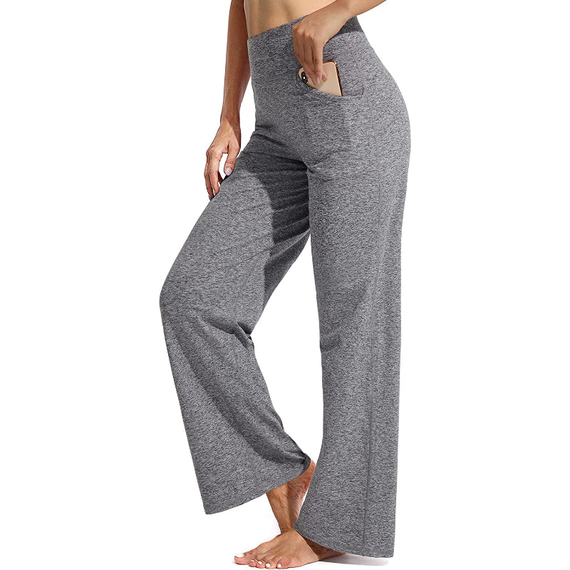 Women Wide Leg Yoga Pants High Waist Stretch Workout Sweatpants With Pockets Casual Straight Leg Pants-Legletic