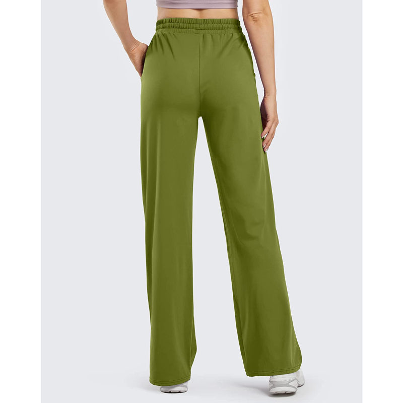 Women Wide Leg Yoga Capri High Waist Stretch Workout Sweatpants With Drawstrings Leg Pants-Legletic