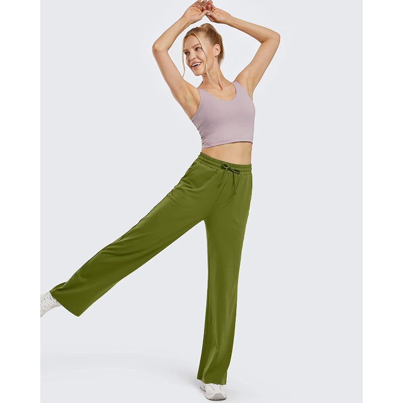 Women Wide Leg Yoga Capri High Waist Stretch Workout Sweatpants With Drawstrings Leg Pants-Legletic