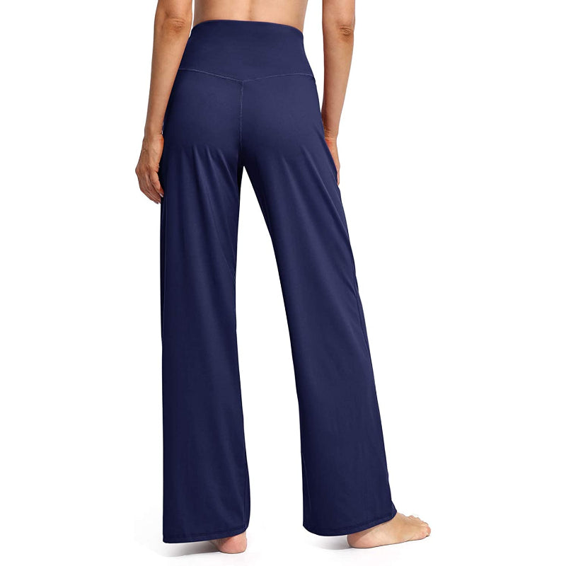 Women Wide Leg Yoga Pants High Waist Stretch Workout Sweatpants With Pockets Casual Straight Leg Pants-Legletic