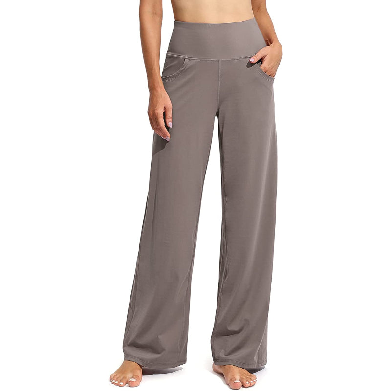Women Wide Leg Yoga Pants High Waist Stretch Workout Sweatpants With Pockets Casual Straight Leg Pants-Legletic