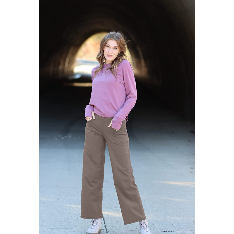 Women Wide Leg Yoga Pants High Waist Stretch Workout Sweatpants With Pockets Casual Straight Leg Pants-Legletic