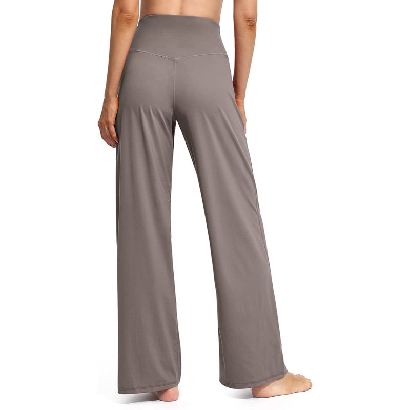 Women Wide Leg Yoga Pants High Waist Stretch Workout Sweatpants With Pockets Casual Straight Leg Pants-Legletic