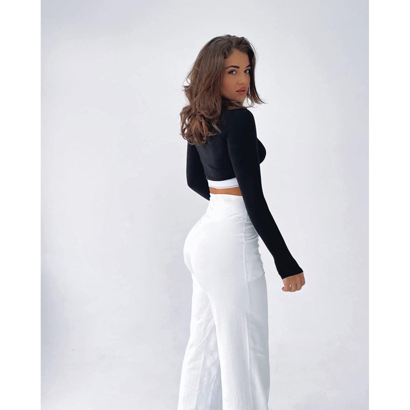Women Wide Leg Yoga Pants High Waist Stretch Workout Sweatpants With Pockets Casual Straight Leg Pants-Legletic