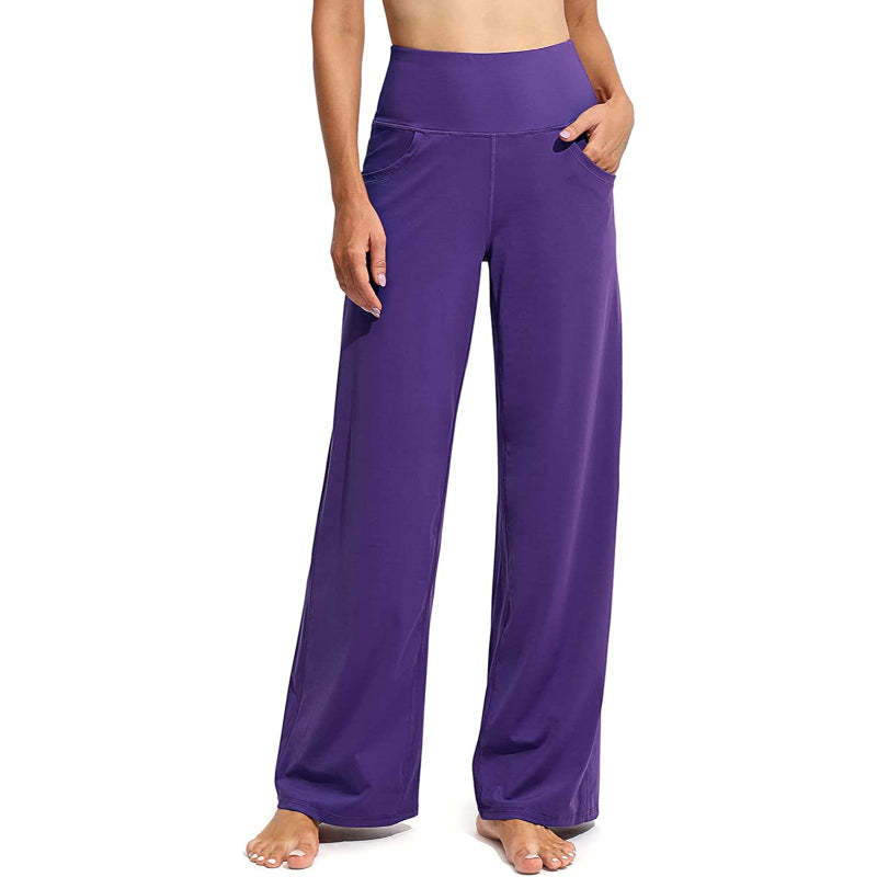 Women Wide Leg Yoga Pants High Waist Stretch Workout Sweatpants With Pockets Casual Straight Leg Pants-Legletic