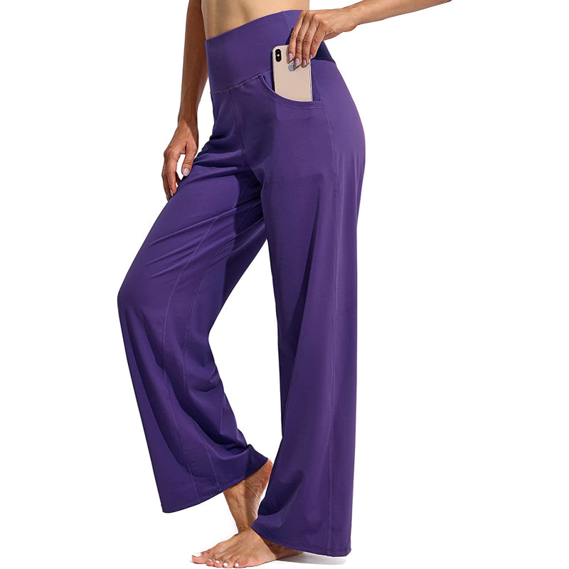 Women Wide Leg Yoga Pants High Waist Stretch Workout Sweatpants With Pockets Casual Straight Leg Pants-Legletic
