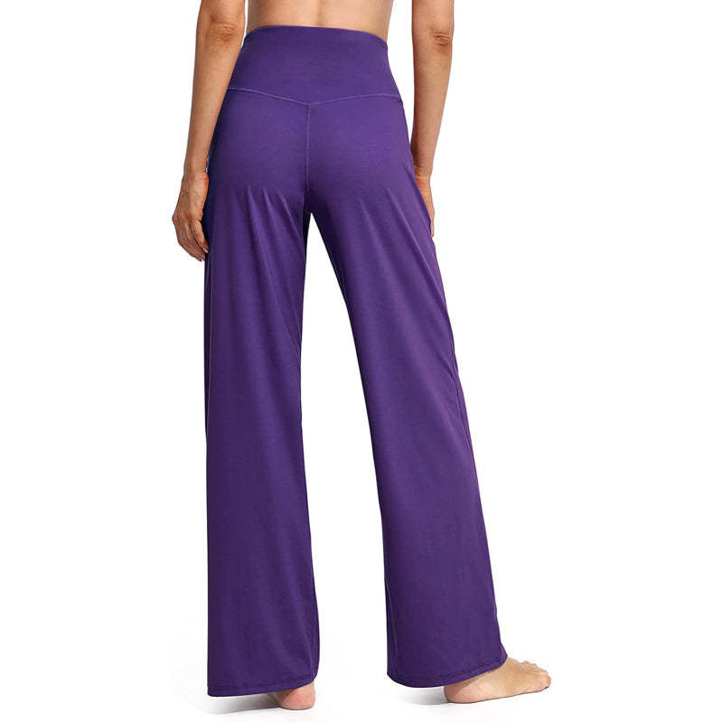 Women Wide Leg Yoga Pants High Waist Stretch Workout Sweatpants With Pockets Casual Straight Leg Pants-Legletic