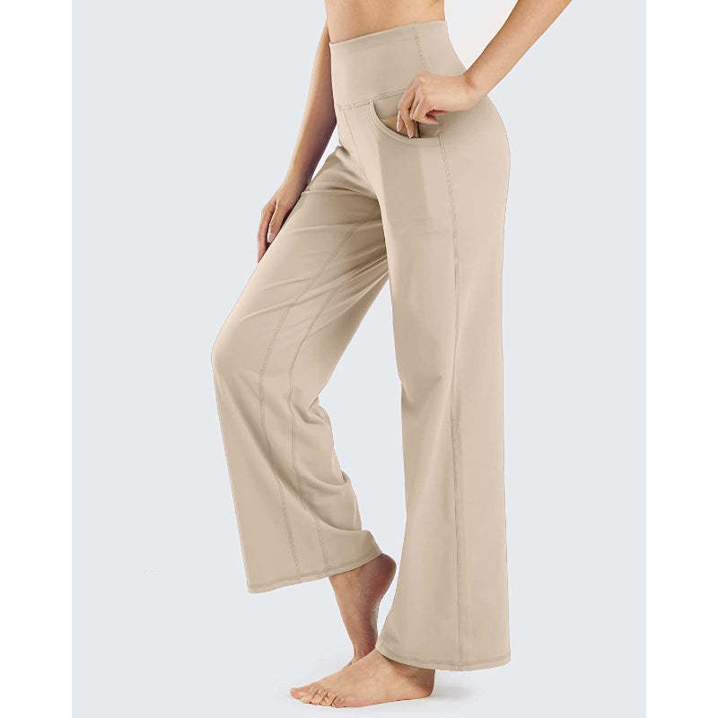 Women Wide Leg Yoga Pants High Waist Stretch Workout Sweatpants With Pockets Casual Straight Leg Pants-Legletic