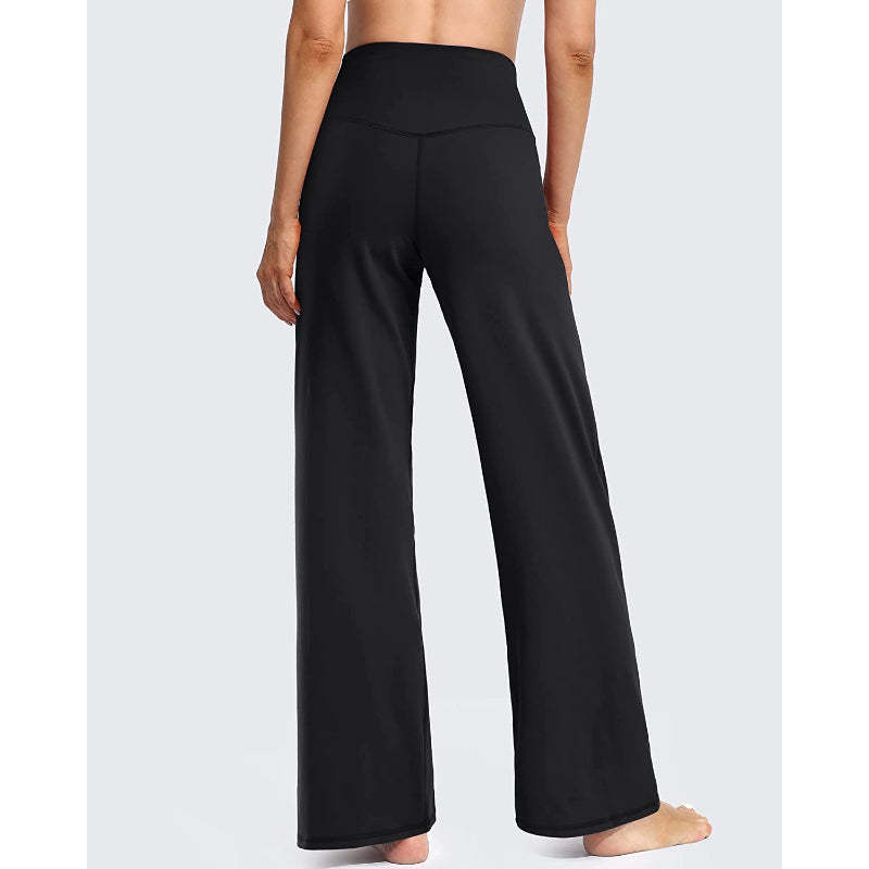 Women Wide Leg Yoga Pants High Waist Stretch Workout Sweatpants With Pockets Casual Straight Leg Pants-Legletic