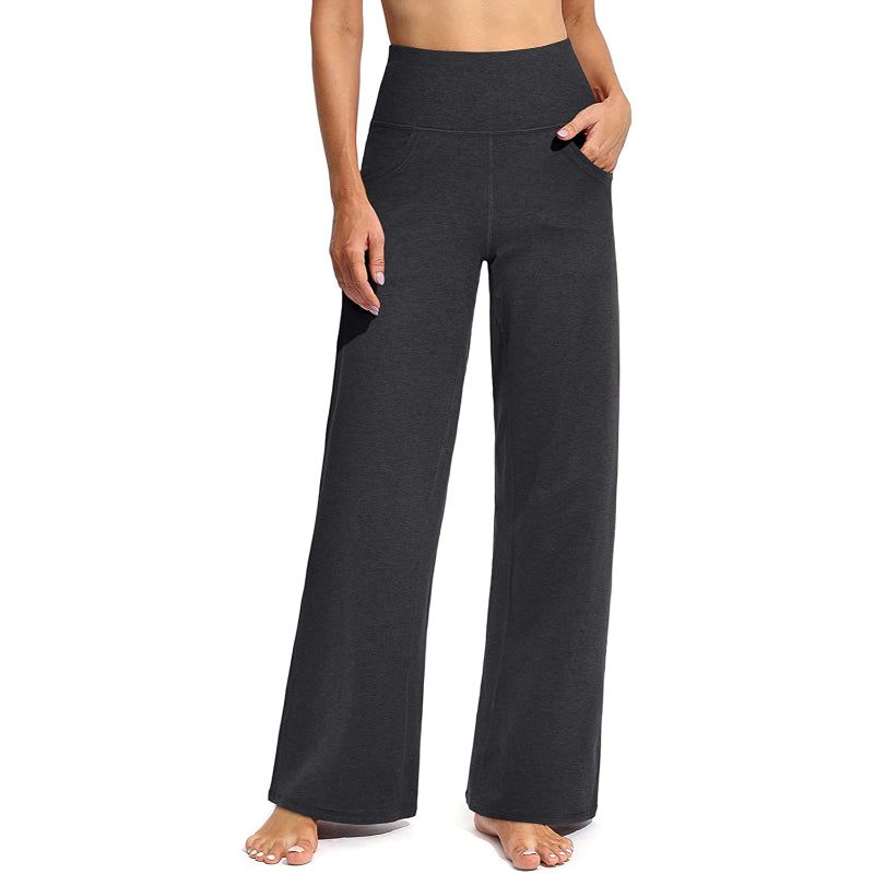 Women Wide Leg Yoga Pants High Waist Stretch Workout Sweatpants With Pockets Casual Straight Leg Pants-Legletic