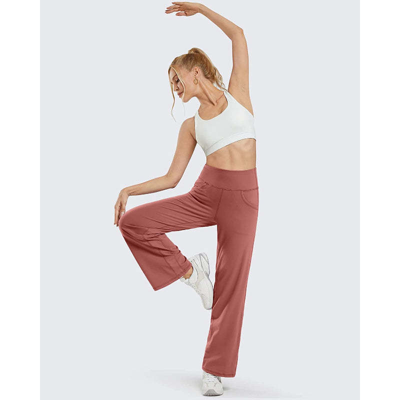 Women Wide Leg Yoga Pants High Waist Stretch Workout Sweatpants With Pockets Casual Straight Leg Pants-Legletic